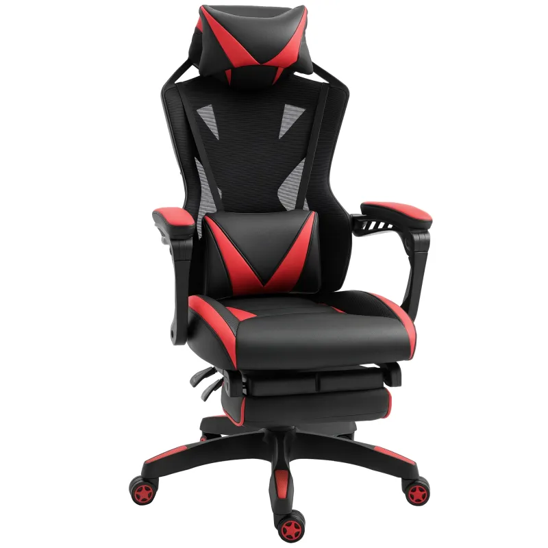Silla Gaming Ergonómica Silla de Escritorio para Oficina con Altura Ajustable Respaldo Regulable de 170° Almohada Lumbar y Repos