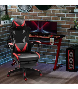 Silla Gaming Ergonómica Silla de Escritorio para Oficina con Altura Ajustable Respaldo Regulable de 170° Almohada Lumbar y Repos
