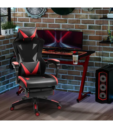 Silla Gaming Ergonómica Silla de Escritorio para Oficina con Altura Ajustable Respaldo Regulable de 170° Almohada Lumbar y Repos