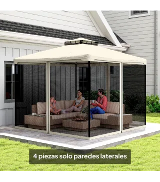 4 Paneles Laterales 3x2 cm para Carpa de Jardín Tela Mosquitera para Cenador Gazebo con Cremalleras y Anillas Negro