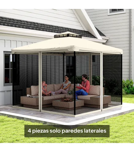 4 Paneles Laterales 3x2 cm para Carpa de Jardín Tela Mosquitera para Cenador Gazebo con Cremalleras y Anillas Negro