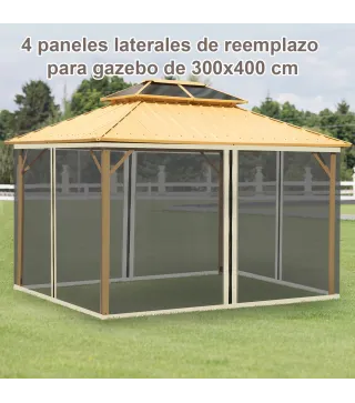 4 Paneles Laterales 3,5x2 m para Carpa de Jardín Tela Mosquitera para Cenador Gazebo con Cremalleras y Anillas Negro