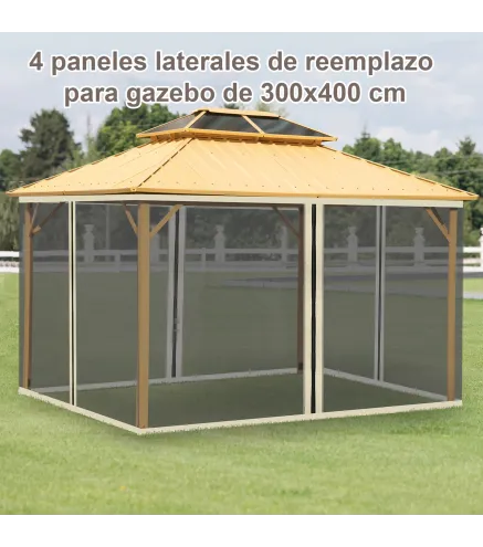 4 Paneles Laterales 3,5x2 m para Carpa de Jardín Tela Mosquitera para Cenador Gazebo con Cremalleras y Anillas Negro
