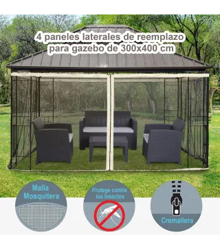 4 Paneles Laterales de Mosquitera para Carpa