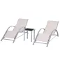 Set de 2 Tumbonas Jardín Exterior con Mesa Auxiliar de Vidrio Templado Tumbonas con Respaldo Reposabrazos para Patio Piscina Ter