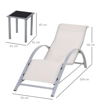 Juego de 2 Tumbonas y Mesa de Jardín