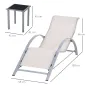 Set de 2 Tumbonas Jardín Exterior con Mesa Auxiliar de Vidrio Templado Tumbonas con Respaldo Reposabrazos para Patio Piscina Ter