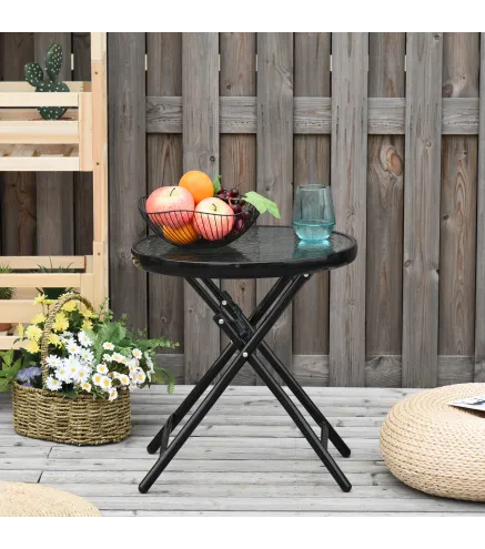 Mesa de Vidrio Redonda Plegable Mesa de Jardín con Hebilla de Seguridad Borde Cubierto de Metal Patio Interior y Exterior Ø45x50