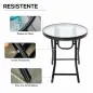 Mesa de Vidrio Redonda Plegable Mesa de Jardín con Hebilla de Seguridad Borde Cubierto de Metal Patio Interior y Exterior Ø45x50