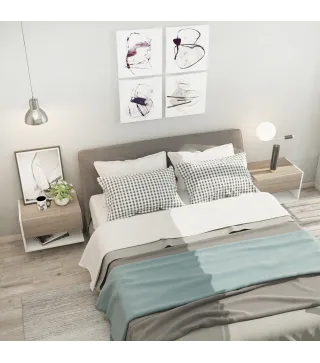 Juego de 2 Mesitas de Noche Flotantes Mesitas de Noche Colgantes con 1 Cajón y Estante Abierto 46x30x30cm Roble y Blanco