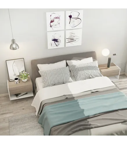 Juego de 2 Mesitas de Noche Flotantes Mesitas de Noche Colgantes con 1 Cajón y Estante Abierto 46x30x30cm Roble y Blanco