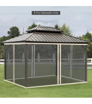 4 Paneles Laterales 3,4x2 cm para Carpa de Jardín Tela Mosquitera para Cenador Gazebo con Cremalleras y Anillas Negro