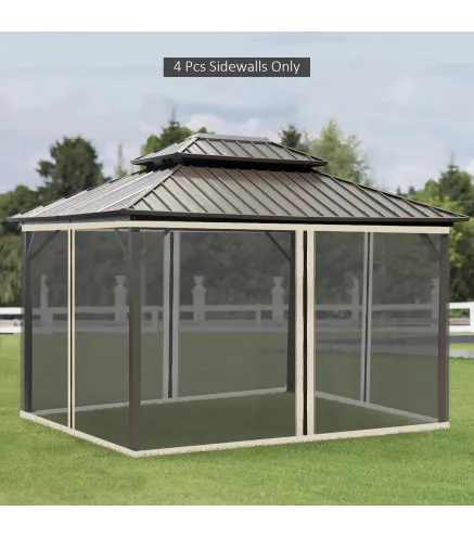 4 Paneles Laterales 3,4x2 cm para Carpa de Jardín Tela Mosquitera para Cenador Gazebo con Cremalleras y Anillas Negro