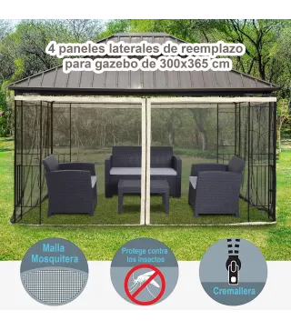 4 Paneles Laterales de Mosquitera para Carpa