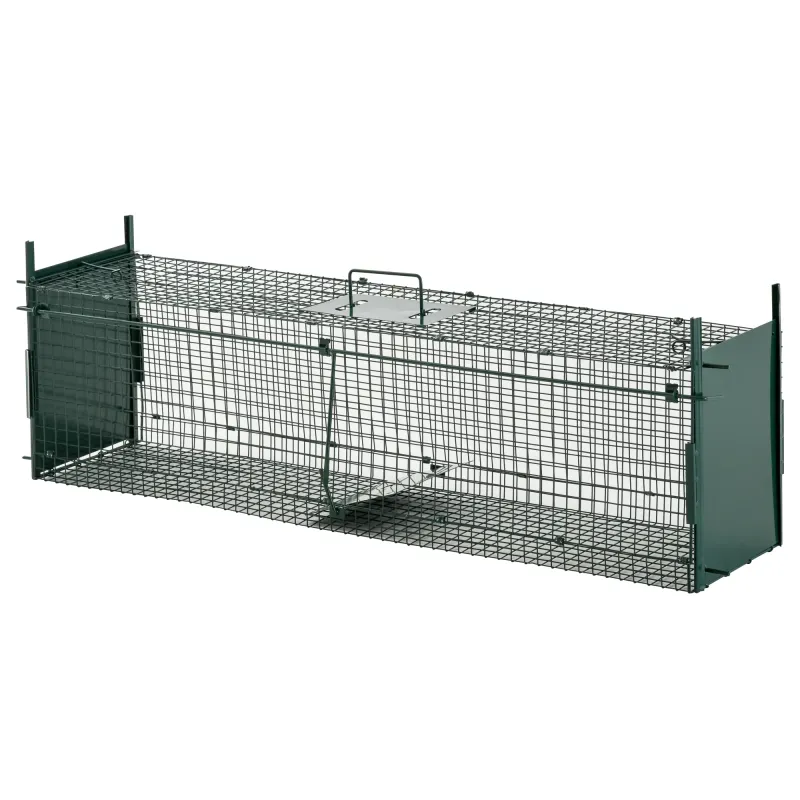 Trampa para Animales Vivos Jaula de Captura Metálica con 2 Puertas Asa para Conejos Visones Zorros Pequeños 100x25x28 cm Verde O