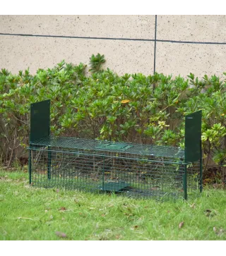 Trampa para Animales Vivos Jaula de Captura Metálica con 2 Puertas Asa para Conejos Visones Zorros Pequeños 100x25x28 cm Verde O