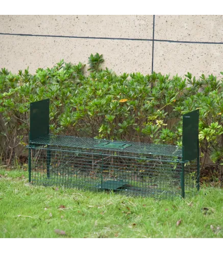 Trampa para Animales Vivos Jaula de Captura Metálica con 2 Puertas Asa para Conejos Visones Zorros Pequeños 100x25x28 cm Verde O