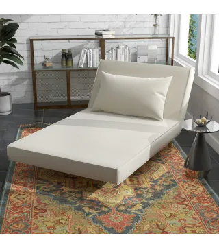 Sillón Cama Plegable con Respaldo Ajustable en 6 Posiciones Almohada Acolchada Carga 350 kg 94x78x80 cm Crema