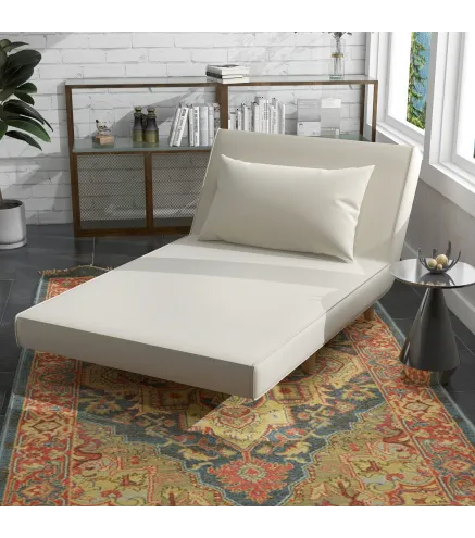 Sillón Cama Plegable con Respaldo Ajustable en 6 Posiciones Almohada Acolchada Carga 350 kg 94x78x80 cm Crema