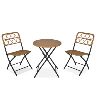 Conjunto de Mesa y 2 Sillas de Ratán