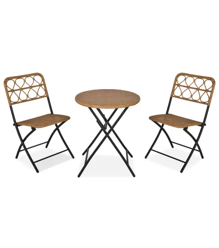 Conjunto de Mesa y 2 Sillas de Ratán