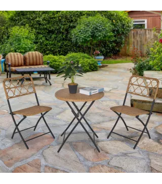 Conjunto de Mesa y 2 Sillas de Ratán