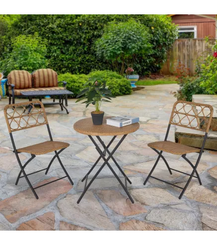 Conjunto de Mesa y 2 Sillas de Ratán
