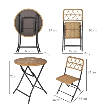 Conjunto de Mesa y 2 Sillas de Ratán