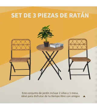 Conjunto de Mesa y 2 Sillas de Ratán