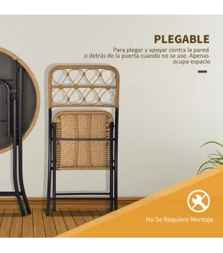 Conjunto de Mesa y 2 Sillas de Ratán