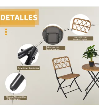 Conjunto de Mesa y 2 Sillas de Ratán