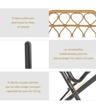 Conjunto de Mesa y 2 Sillas de Ratán
