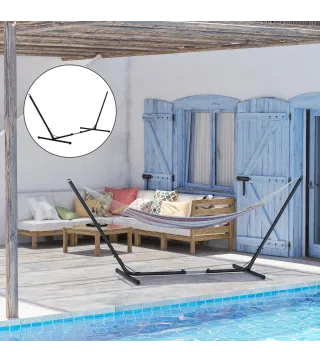 Soporte para Hamaca de Jardín Ajustable en Longitud 313-388x109x116 cm Estructura de Metal para Interiores y Exteriores Carga Má