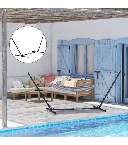 Soporte para Hamaca de Jardín Ajustable en Longitud 313-388x109x116 cm Estructura de Metal para Interiores y Exteriores Carga Má