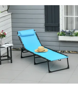 Tumbona Plegable, Tumbona Jardín Exterior Reclinable 4 Posiciones con Reposacabezas y Marco de Acero, Carga 120 kg, para Terraza