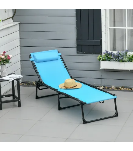 Tumbona Plegable, Tumbona Jardín Exterior Reclinable 4 Posiciones con Reposacabezas y Marco de Acero, Carga 120 kg, para Terraza