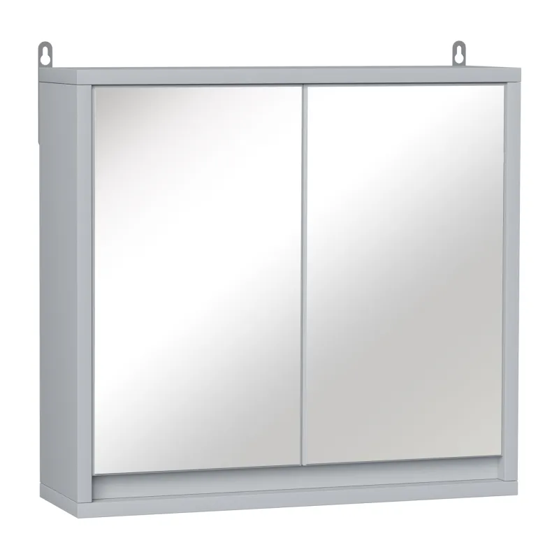 Armario de Baño con Espejo con 2 Puertas y Estante Ajustable Mueble Colgante de Baño para Aseo Estilo Moderno 48x14,5x45 cm Gris Armario de Baño con Espejo con 2 Puertas y Estante Ajustable Mueble Colgante de Baño para Aseo Estilo Moderno 48x14,5x45 cm Gris