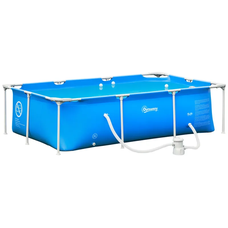 Piscina Desmontable Tubular 252x152x65 cm 2163L con Depuradora de Cartucho 1200L/H Piscina Rectangular de Exterior para Adultos
