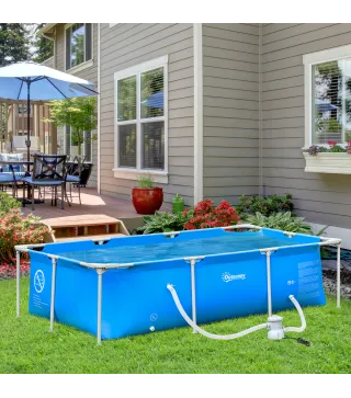 Piscina Desmontable Tubular 252x152x65 cm 2163L con Depuradora de Cartucho 1200L/H Piscina Rectangular de Exterior para Adultos