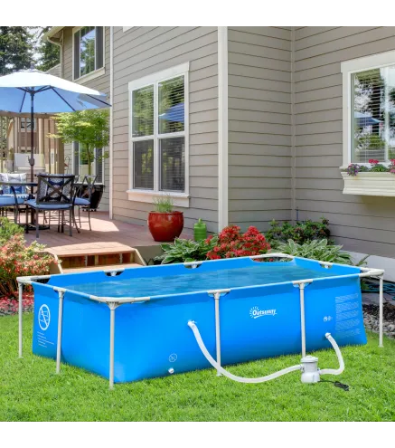 Piscina Desmontable Tubular 252x152x65 cm 2163L con Depuradora de Cartucho 1200L/H Piscina Rectangular de Exterior para Adultos