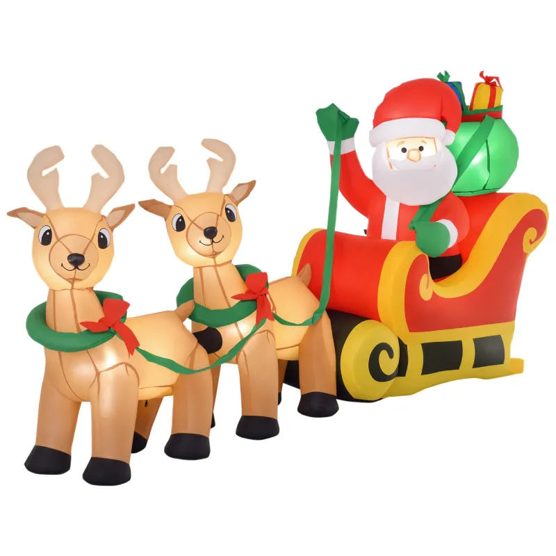 Papá Noel Inflable con Trineo y Renos con Luces LED Decoración de Navidad para Exterior con Inflador 240x57x112 cm