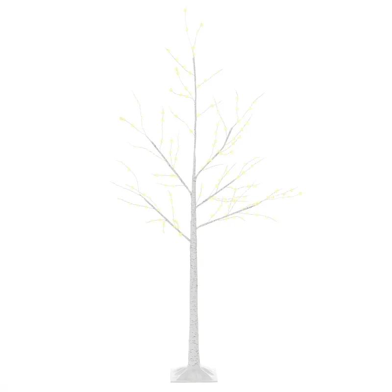 Árbol de Abedul 150 cm con 210 Luces LED en Blanco Cálido Ramas Flexibles y Base para Decoración 20x20x150 cm Blanco
