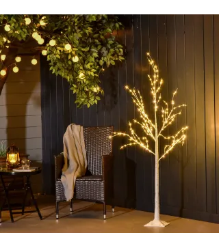 Árbol de Abedul 150 cm con 210 Luces LED en Blanco Cálido Ramas Flexibles y Base para Decoración 20x20x150 cm Blanco