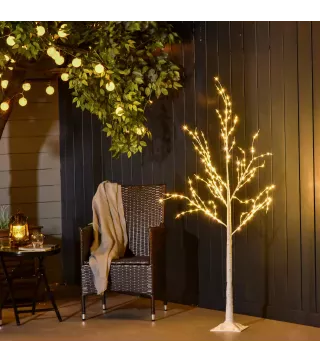 Árbol de Abedul 150 cm con 210 Luces LED en Blanco Cálido Ramas Flexibles y Base para Decoración 20x20x150 cm Blanco