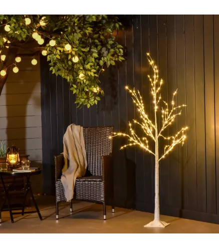 Árbol de Abedul 150 cm con 210 Luces LED en Blanco Cálido Ramas Flexibles y Base para Decoración 20x20x150 cm Blanco