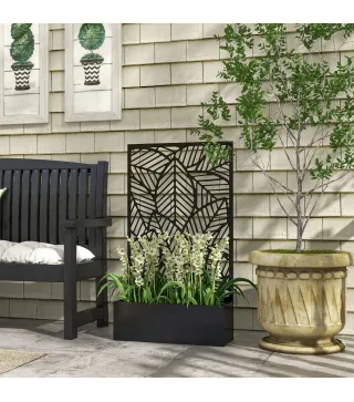 Jardinera con Biombo de Metal Huerto Urbano de Pared o de Pie para Cultivos Plantas o Decoración 61x23x113 cm Negro