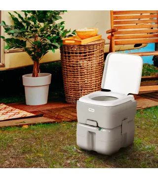 Inodoro Portátil 20L con Indicador de Nivel Carga 150 kg para Camping Viaje Ancianos Caravana Barco 33x40x43 cm Gris