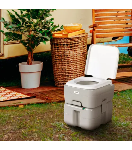 Inodoro Portátil 20L con Indicador de Nivel Carga 150 kg para Camping Viaje Ancianos Caravana Barco 33x40x43 cm Gris