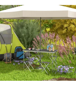 Mesa de Camping Plegable Tipo Maletín con 4 Taburetes plegables Mesa 120x60x55-70 cm y Taburetes 33x28x37 cm Negro