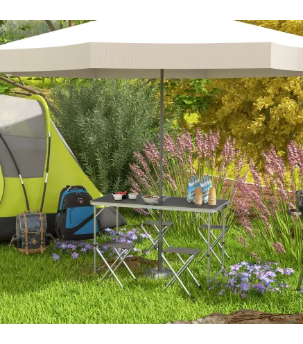 Mesa de Camping Plegable Tipo Maletín con 4 Taburetes plegables Mesa 120x60x55-70 cm y Taburetes 33x28x37 cm Negro